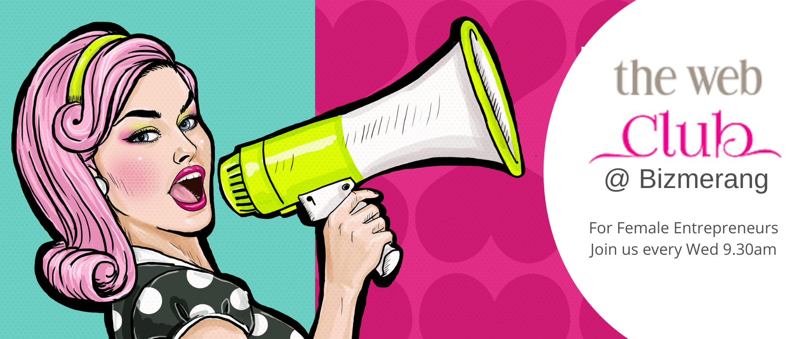 graphic of lady with megaphone advertising the web club